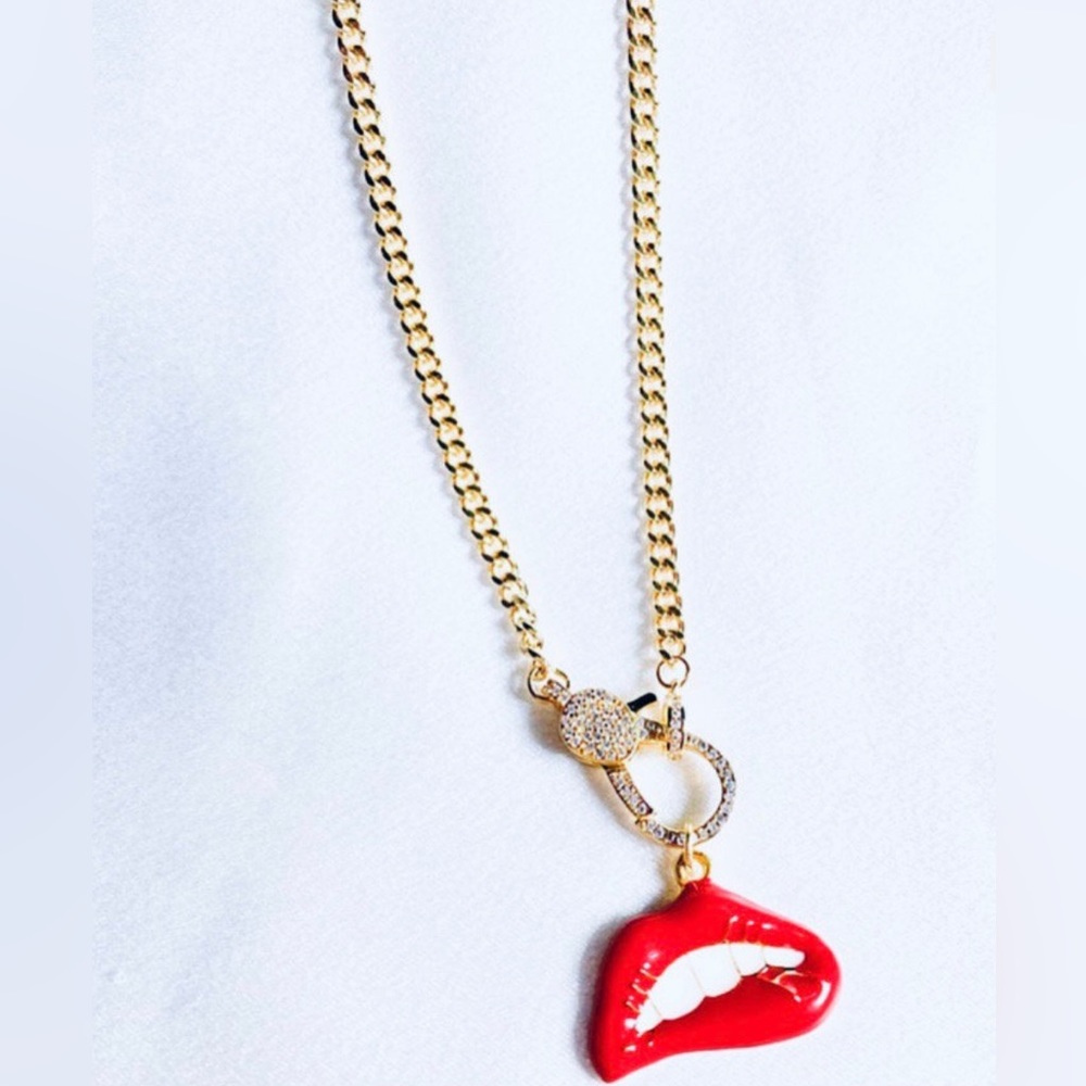 Red Lip Gloss Cuban Clasp Necklace by Lauren Kenzie